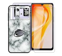 KJYFOANI Case pour Cubot P90 (6.88") Coque + 2 Pièces Verre trempé écran Protecteur Noir Souple Housse avec Anneau de Support Antichoc Bumper Étui pour - Marbre