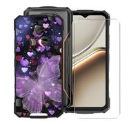 KJYFOANI Case pour Doogee Fire 7 (6.56") Coque + 1 Pièces Verre trempé écran Protecteur Noir Souple Silicone Protection Case Antichoc Bumper Housse Étui pour - Le Papillon Violet