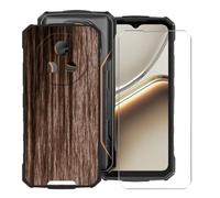 KJYFOANI Case pour Doogee Fire 7 (6.56") Coque + 1 Pièces Verre trempé écran Protecteur Noir Souple Silicone Protection Case Antichoc Bumper Housse Étui pour - Style en Bois