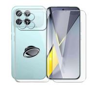 KJYFOANI Case pour Xiaomi Poco F8 Pro (6.59") Coque + 1 Pièces Verre trempé écran Protecteur Noir Souple Housse avec Anneau de Support Antichoc Bumper Étui pour - Transparent