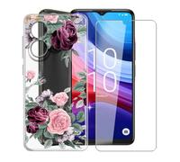 KJYFOANI Coque pour Alcatel 3L 2025 (6.50") + 1 Pièce Verre trempé Protecteur écran, Transparente Caes Souple Silicone Bumper Housse - Antichoc Etui pour - Fleurs Roses