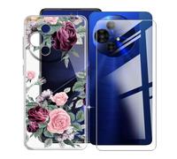 KJYFOANI Coque pour Alcatel V3 Ultra (6.78") + 1 Pièce Verre trempé Protecteur écran, Transparente Caes Souple Silicone Bumper Housse - Antichoc Etui pour - Fleurs Roses