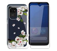 KJYFOANI Coque pour Doro 8200, Transparente Souple TPU Cover et Verre Trempé écran Protecteur, Antichoc Silicone Housse Etui, Verre Trempé pour Doro 8200 (6.10") - Fleur de Poirier