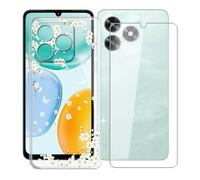 KJYFOANI Coque pour Honor X5c Plus (6.74") + 1 Pièce Verre trempé Protecteur écran, Transparente Caes Souple Silicone Bumper Housse - Antichoc Etui pour - Fleurs Blanches