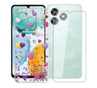 KJYFOANI Coque pour Honor X5c Plus (6.74") + 1 Pièce Verre trempé Protecteur écran, Transparente Caes Souple Silicone Bumper Housse - Antichoc Etui pour - Romantique