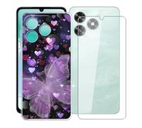 KJYFOANI Coque pour Honor X5c Plus (6.74") + 1 Pièce Verre trempé Protecteur écran, Transparente Caes Souple Silicone Bumper Housse - Antichoc Etui pour - Le Papillon Violet