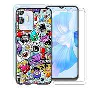 KJYFOANI Coque pour Oukitel C36 (6.56"), avec [2 x Protecteur D'écran en Verre Trempé], Noir Mince Antichoc Souple Silicone Case, pour Oukitel C36 Housse Etui - Graffiti