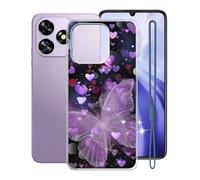KJYFOANI Coque pour Oukitel C51 (6.80"), Mince-Souple Anti-Rayures Protection Housse, Transparent Silicone TPU Cover Case, Téléphone Etui pour Oukitel C51 - Papillon Violet