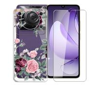 KJYFOANI Coque pour Oukitel C60 Pro (6.88") + 1 Pièce Verre trempé Protecteur écran, Transparente Caes Souple Silicone Bumper Housse - Antichoc Etui pour - Rose Flower