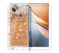 KJYFOANI Coque + Verre Trempé pour ZTE Nubia Z70S Ultra (6.85") Housse Transparent Silicone Souple Case TPU Protection Ultra Mince Antichoc Étui + Protection écran -Fleur de Prune