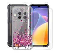 KJYFOANI Coque + Verre trempé Protection écran pour Oukitel WP28E, Transparente Silicone TPU Protection Housse, Mince Souple Antichoc Case pour Oukitel WP28E (6.52") - Amour Rose