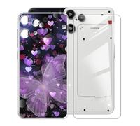 KJYFOANI Hülle für Nothing Phone 3a Lite (6.77"),1 Stück Gehärtetem Glas Schutzfolie, Transparent Weiche Silikon TPU Schutzhülle Kratzfest Handyhülle für - Lila Schmetterlinge