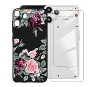 KJYFOANI Hülle für Nothing Phone 3a Lite (6.77") Handyhülle und 1 Stück Schutzglas Gehärteter Film,Ultra Dünn Weiche Silikon Stoßfest Schutzhülle,Schwarz Hülle für - Rosen