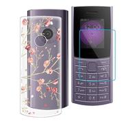 KJYFOANI pour Nokia 110 4G 2023 Coque + Verre Trempé écran Protecteur, Transparent Silicone Housse Case, Antichoc Bumper de Protection Etui pour Nokia 110 4G 2023 (1.8") - Fleur