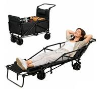 KJZQXYX Chariot pliable robuste - Lit de camping multifonction avec roues tout terrain - Poignée réglable - Pour la plage, la pêche - Noir