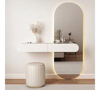 KJZQXYX Ensemble de Coiffeuse d'angle, Miroir de Table de Maquillage Mural, Smart Touch avec lumière LED et Miroir (B 80CM)