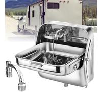 KJZQXYX Évier de vanité en Acier Inoxydable, évier Pliable pour Caravane et Camping-Car avec Robinet d'eau Froide, Petit lavabo Mural pour Camping-Car (37 * 39 * 37.5cm)