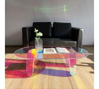 KK-GGL Table basse en acrylique irisé, table d'appoint ovale colorée transparente, table puzzle multifonctionnelle, table d'appoint moderne en lucite de couleur fluo, pour salon, chambre à coucher