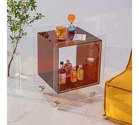 KK-GGL Table d'appoint cube en acrylique, table d'appoint transparente, petite table basse moderne, table de chevet cubique chic, petit support d'imprimante à 2 niveaux, avec roulettes, marron