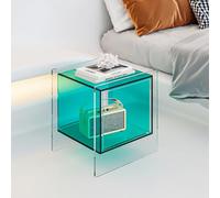 KK-GGL Table d'appoint cube en acrylique, table d'appoint transparente, petite table basse moderne, table de chevet cubique chic, petit support d'imprimante à 2 niveaux, sans roulettes, vert