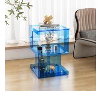 KK-GGL Table d'appoint en acrylique à 3 niveaux, table basse moderne transparente, table de nuit rectangulaire transparente avec étagère de rangement, table d'appoint multifonctionnelle en lucite pour