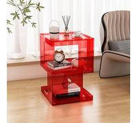 KK-GGL Table d'appoint en acrylique à 3 niveaux, table basse moderne transparente, table de nuit rectangulaire transparente avec étagère de rangement, table d'appoint multifonctionnelle en lucite pour