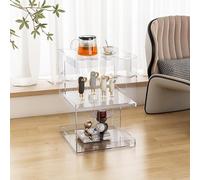 KK-GGL Table d'appoint en acrylique à 3 niveaux, table basse moderne transparente, table de nuit rectangulaire transparente avec étagère de rangement, table d'appoint multifonctionnelle en lucite pour