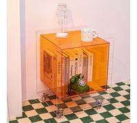 KK-GGL Table de chevet cubique en acrylique, meuble multifonctionnel pour décoration d'intérieur, table d'appoint moderne à 2 couches, table d'appoint transparente avec roulettes, table console Lucite