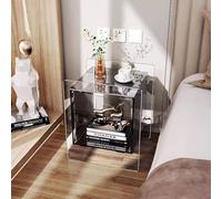 KK-GGL Table de chevet cubique en acrylique, meuble multifonctionnel pour décoration d'intérieur, table d'appoint moderne à 2 couches, table d'appoint transparente avec roulettes, table console Lucite