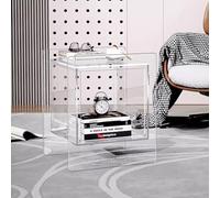 KK-GGL Table de chevet cubique en acrylique, meuble multifonctionnel pour décoration d'intérieur, table d'appoint moderne à 2 couches, table d'appoint transparente avec roulettes, table console Lucite