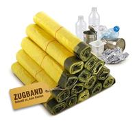 KK Verpackungen Sac jaune | 4 rouleaux de 13 sacs jaunes chacun | 52 sacs de recyclage selon le Dual System Germany avec cordon de serrage | Sac poubelle d'un volume de 90 L et fabriqué en film LDPE