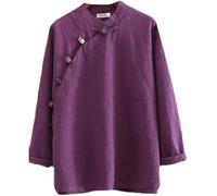 Kkaebi Chemisier Chinois en Ramie pour Femmes - Chemise D'été Hanfu en Coton Et Lin Vêtement Traditionnel Costume De Méditation avec Manches Longues Haut De Tunique Rétro (M.,Violet)