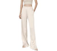 Kkaebi Pantalon en satin soyeux pour femme - Pantalon habillé à jambes larges - Taille haute élastique - Pantalon long fluide avec poches, blanc, XXL