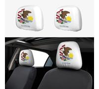 KKAFGBV Housses d'appui-tête de voiture imprimées avec drapeau de l'État de l'Illinois - Réutilisables et flexibles - Convient à la plupart des modèles de voiture