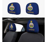 KKAFGBV Housses d'appui-tête de voiture imprimées avec drapeau de l'État du Kansas - Réutilisables et flexibles, adaptées à la plupart des modèles de voiture