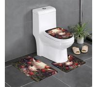 KKAFGBV Lot de 3 tapis de bain en microfibre douce et absorbante pour abattant WC en forme de U - Imprimé vache et fraise