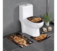 KKAFGBV Tantalizing Lot de 3 tapis de salle de bain en microfibre douce et absorbante avec housse pour abattant de toilette en forme de U - Imprimé tomate pizza