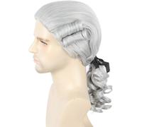 Kkahq-Perruque Baroque, Perruque Blanche/Blonde Pour Homme Femme Perruque Marquis Avec Ruban Noir Et Bouclettes Halloween Cosplay Déguisements Noble Perruque (Gris)