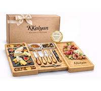 KKALYAN Planche Apero Extensible en Bambou avec Accessoires - Plateau Apéritif Dinatoire 6 à 8 Personnes avec Recettes via QR Code, Idéal pour Fromage et Charcuterie - Idée Cadeau Crémaillère