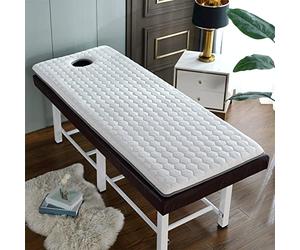 KKCD Blanc,80x190cm,Matelas De Lit De Beauté De 3cm avec Tête Carrée Table De Massage Lit À Cils Surmatelas Mousse À Mémoire De Forme Drap De Lit De Spa Pliable avec Trou De Respiration