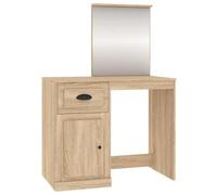 KKgypkn Coiffeuse avec miroir en chêne Sonoma 90 x 50 x 132,5 cm, design droit avec forme asymétrique, en bois durable, beaucoup d'espace de rangement pour maquillage et bijoux