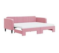 KKgypkn Lit de jour extensible avec 2 matelas, velours rose, 90 x 200 cm, canapé-lit comme canapé et lit, design moderne avec cadre en bois solide