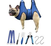 Kkiimatt Hamac de toilettage pour chien, harnais pour chiens de taille moyenne/chat géant, coupe des ongles avec pince/lime, sangle large cousue sur sac de retenue pour animaux de compagnie, bleu