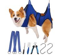 Kkiimatt Harnais hamac de toilettage pour chien avec coupe-ongles Bleu Taille L
