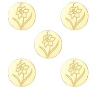 kkjoy 5Pcs Breloques Disques Fleur de Naissance pour la Bijouterie et l'Artisanat, Or Pendentifs en Acier Inoxydable pour Fabriquer Bracelet Collier Boucles d'Oreilles (12-Déc-Narcisse)