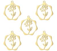 kkjoy 5Pcs Breloques Fleur de Naissance pour la Bijouterie et l'Artisanat, Or Pendentifs en Acier Inoxydable pour Fabriquer Collier Boucles d'Oreilles(Série 2) (07-Juil-Nénuphar-Forme de Cercle)