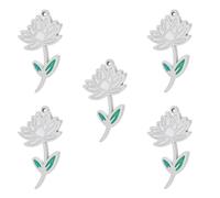 kkjoy 5Pcs Breloques Fleur de Naissance pour la Bijouterie et l'Artisanat, Pendentifs en Acier Inoxydable pour Fabriquer Collier Boucles d'Oreilles(Série 2) (07-Juil-Nénuphar-Goutte d'Huile)