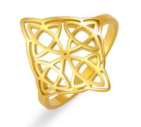 kkjoy Bague de Nœud de Sorcières en Acier Inoxydable Bague de Nœud Magique Celtique Symbole Païen Wiccan Amulette de Sorcellerie Bijoux pour Femmes Charmant Dames (Style 2, Or, Diamètre 21mm)