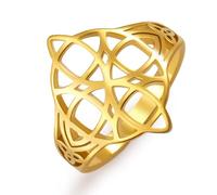 kkjoy Bague de Nœud de Sorcières en Acier Inoxydable Bague de Nœud Magique Celtique Symbole Païen Wiccan Amulette de Sorcellerie Bijoux pour Femmes Charmant Dames (Style 3, Or, Diamètre 21mm)