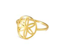 kkjoy Bague Fleur de Vie en Acier Inoxydable Anneau de Promesse Mandala Fleurs Éternelles Géométrie Sacrée Bijoux pour Femmes(Modèle 1, Or, Diamètre 18 mm)